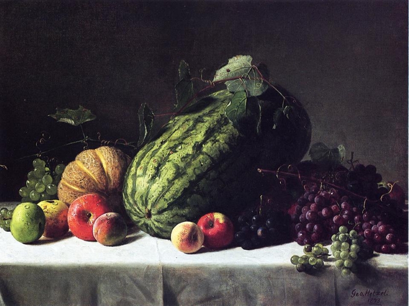 Still Life with Watermelon Cantaloupe and Grapes by George Hetzel
