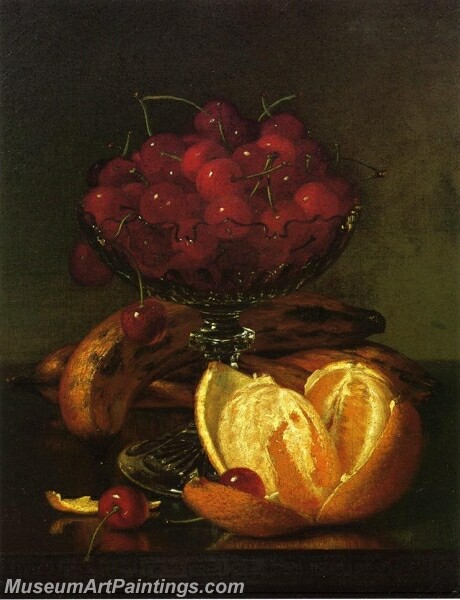 Still Liife of Compote Cherries Three Bananas and Orange Painting