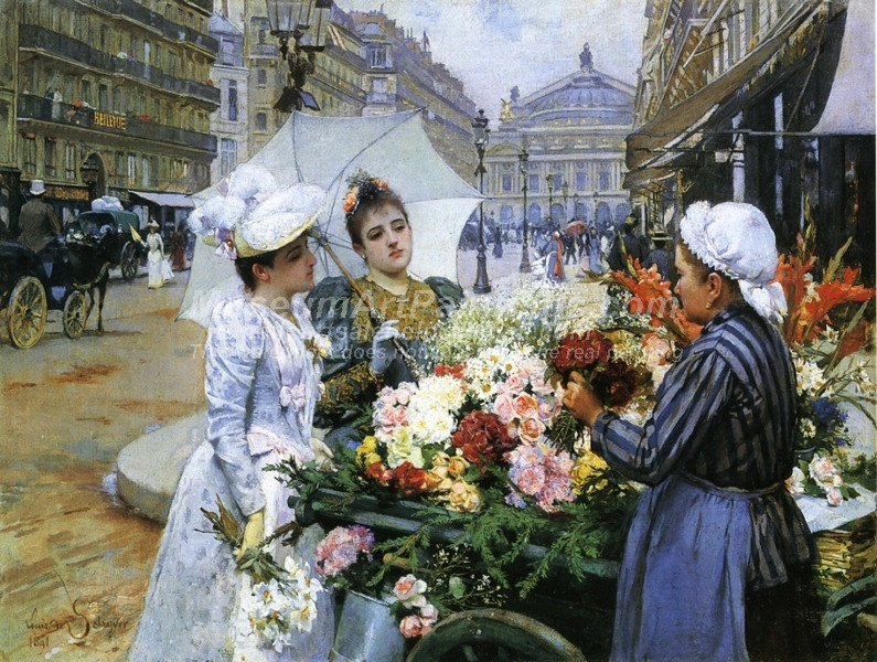 The Flower Seller Avenue de LOpera Paris by Louis Marie de Schryver