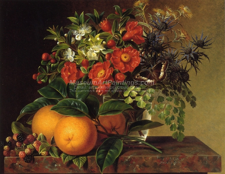 Thistle Echinops Myrtle in a Glass Vase with Oranges