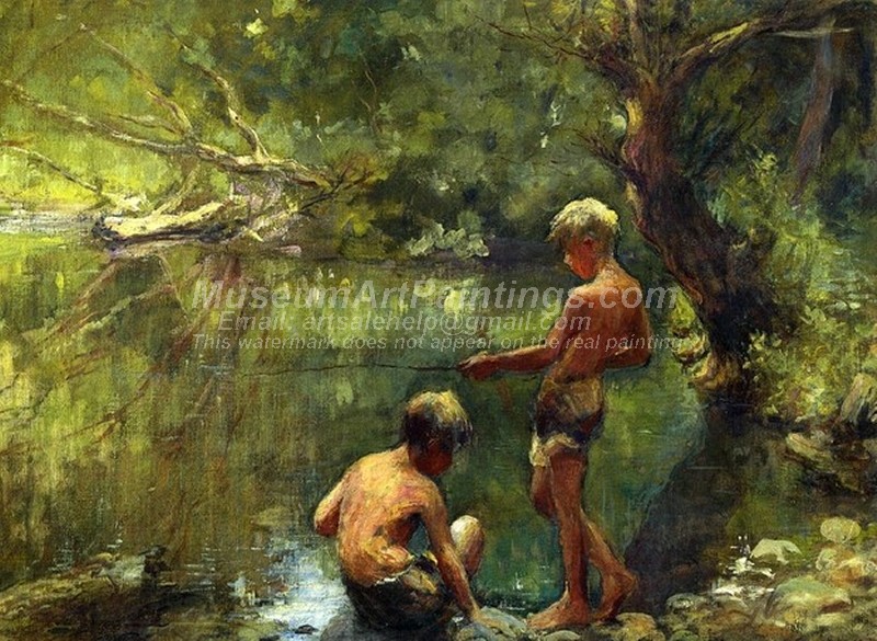 Two Boys Fishing Painting by Adam Emory Albright