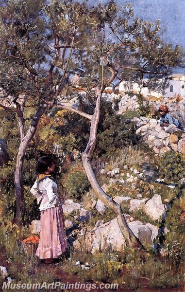 Two Little Italian Girls by a Village Painting