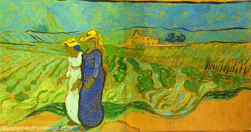 Two Women Crossing the Fields Painting