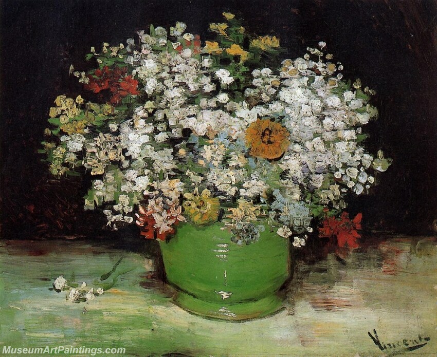 Vase with Zinnias and Other Flowers Painting
