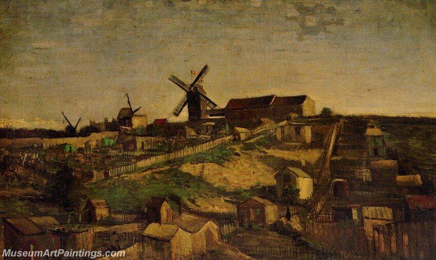 View of Montmartre with Windmills Painting