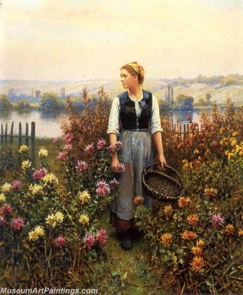 Village Paintings Girl with a Basket in a Garden