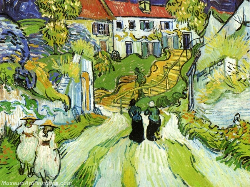 Village Street and Steps in Auvers with Figures Painting