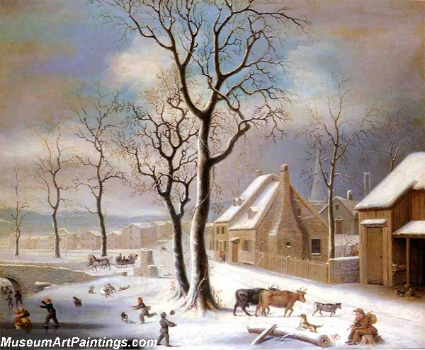 Village in Winter Painting