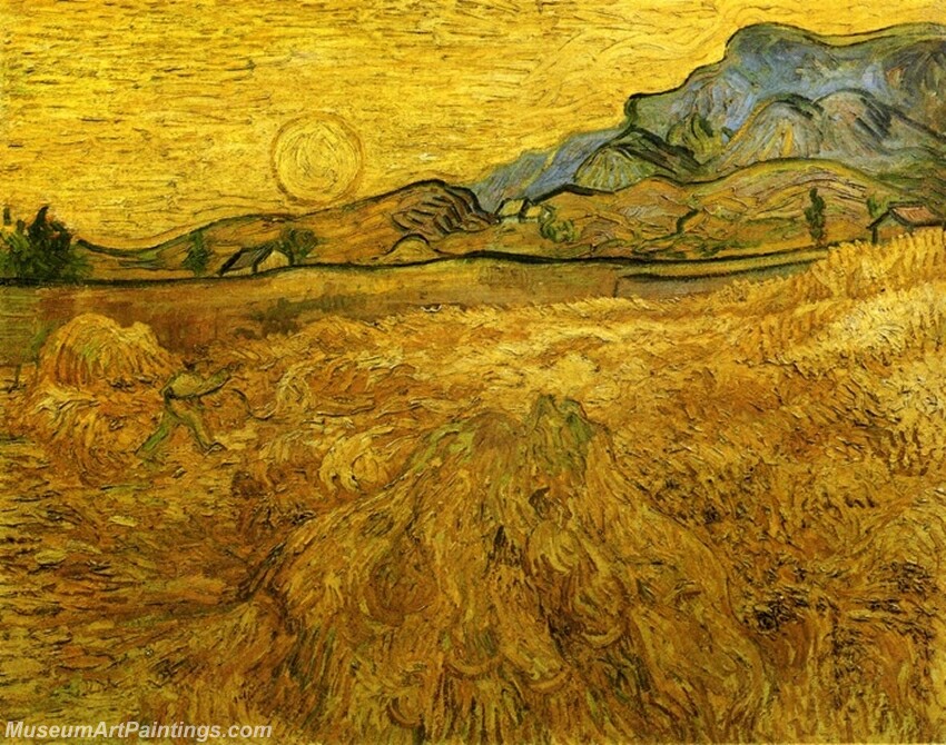 Wheat Field with Reaper and Sun Painting