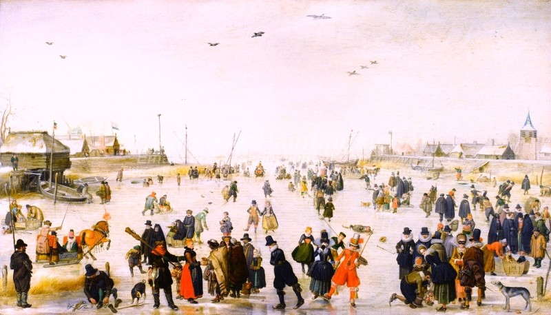 Winter Scene on a Frozen Canal Painting