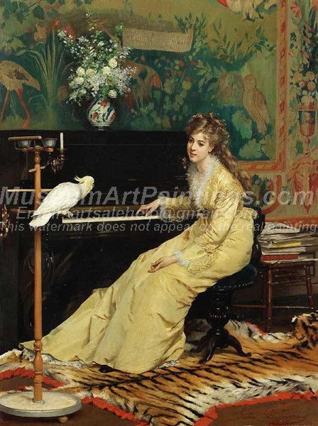 Woman At The Piano With A Cockato by Gustave Leonard de Jonghe