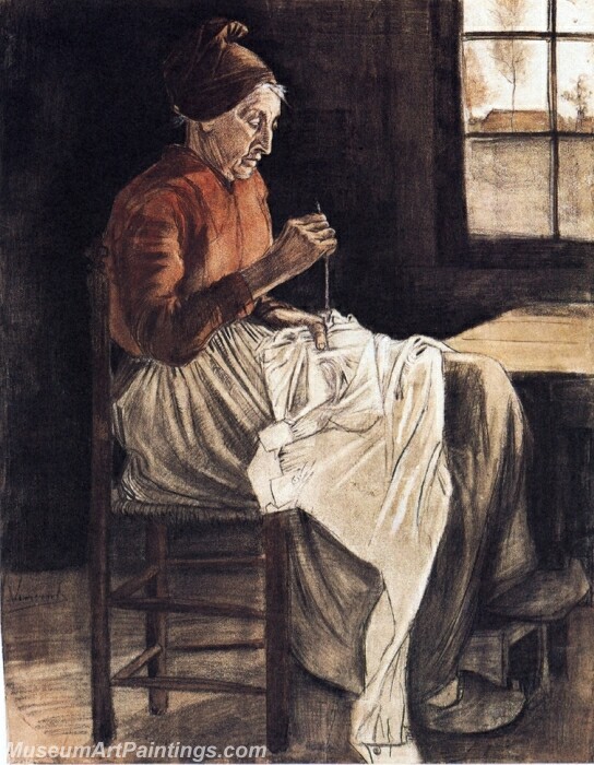 Woman Sewing Painting