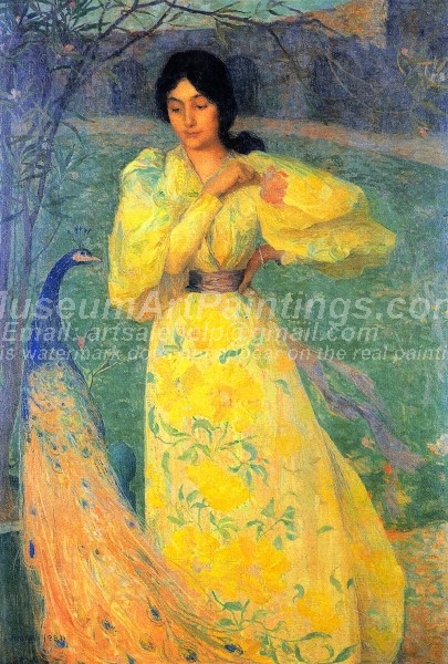Woman with Peacock Painting by Edmond Francois Aman Jean