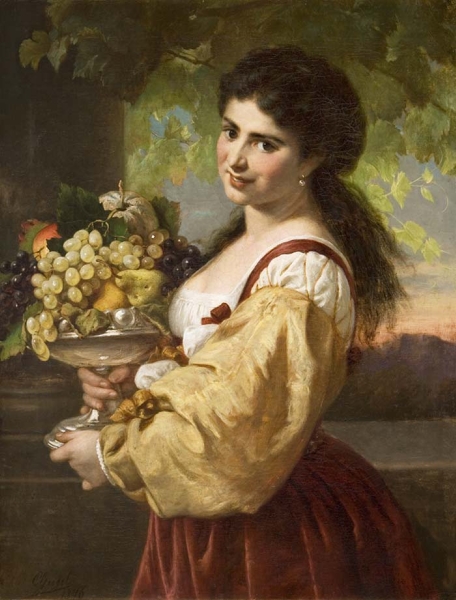 Young Italian Woman with Fruit Bowl by Carl Adolf Gugel