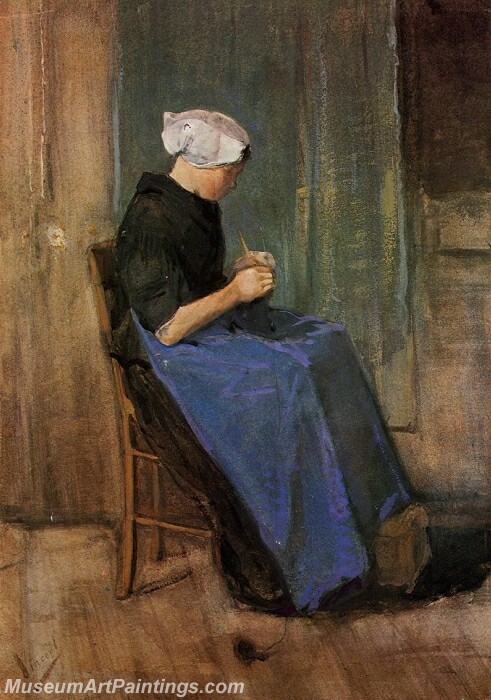 Young Scheveningen Woman Knitting Painting