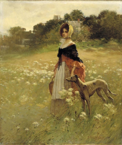 Young girl and dog by Edward Percy Moran