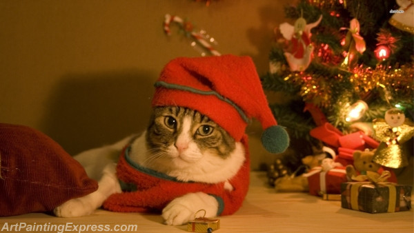 christmas cat painting canvas prints