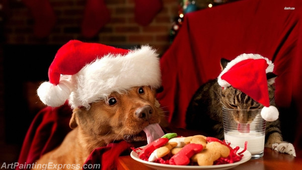 christmas for the pets painting canvas prints
